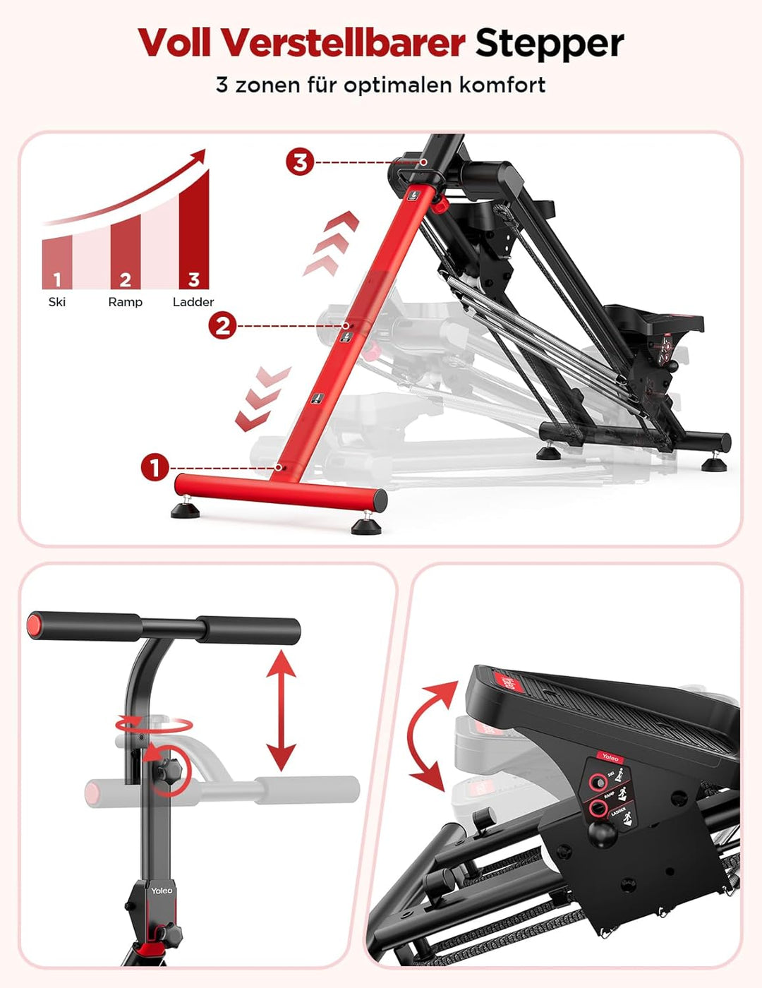 YOLEO Einstellbarer Widerstand Stair Stepper für Zuhause, Klappbarer Stepper mit 3 Trainingsmodi, Co