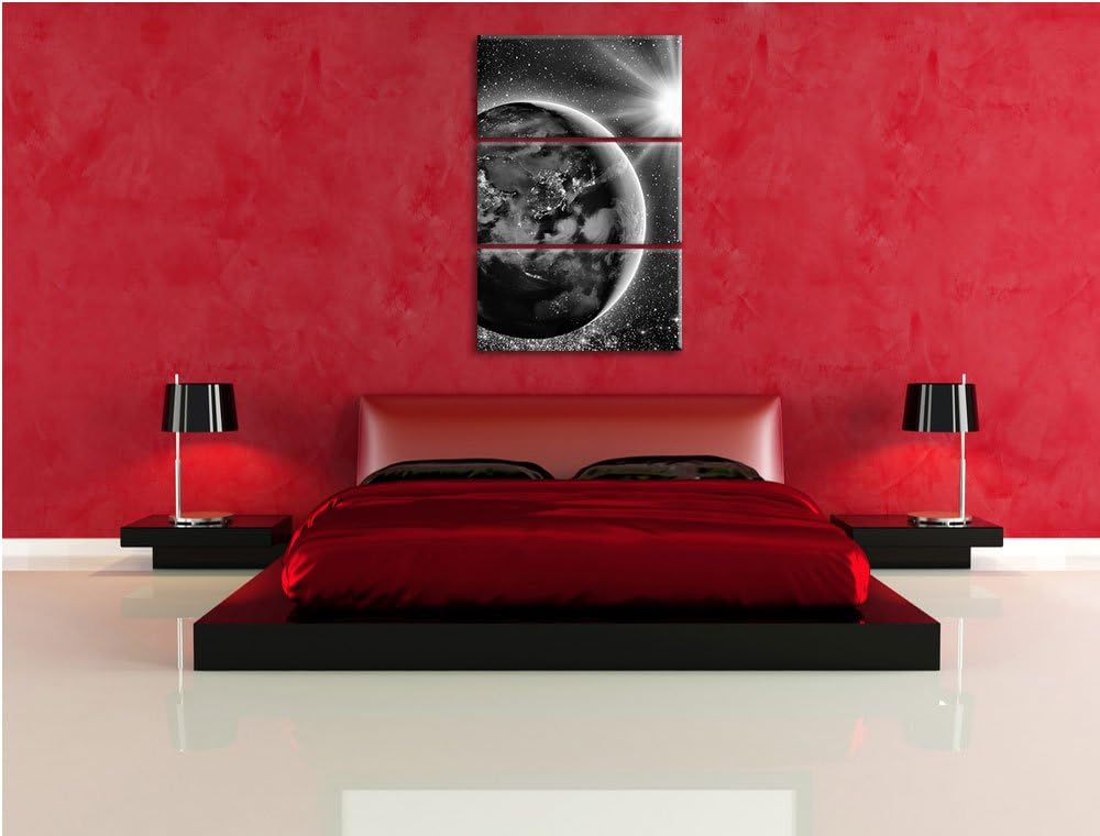 Pixxprint Monocrome, Erde im Weltall 3-Teiler Leinwandbild 120x80 Bild auf Leinwand