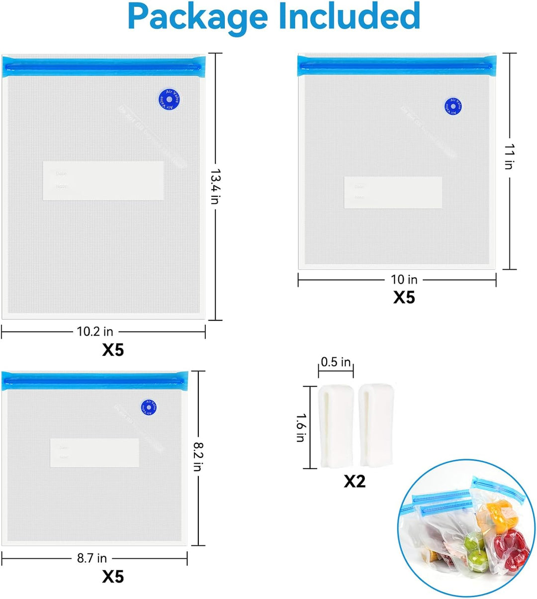 15 Wiederverwendbare BPA-freie Sous Vide Vakuumierbeutel in verschiedenen Grössen, passend für Jede