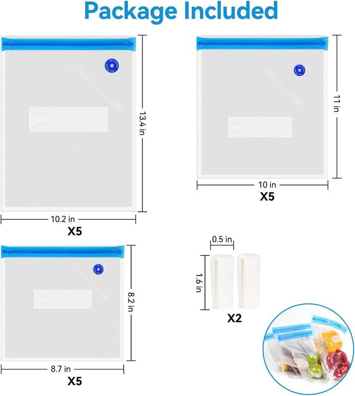 O2frepak 15 wiederverwendbare BPA-freie Sous Vide Vakuumierbeutel in verschiedenen Grössen, passend