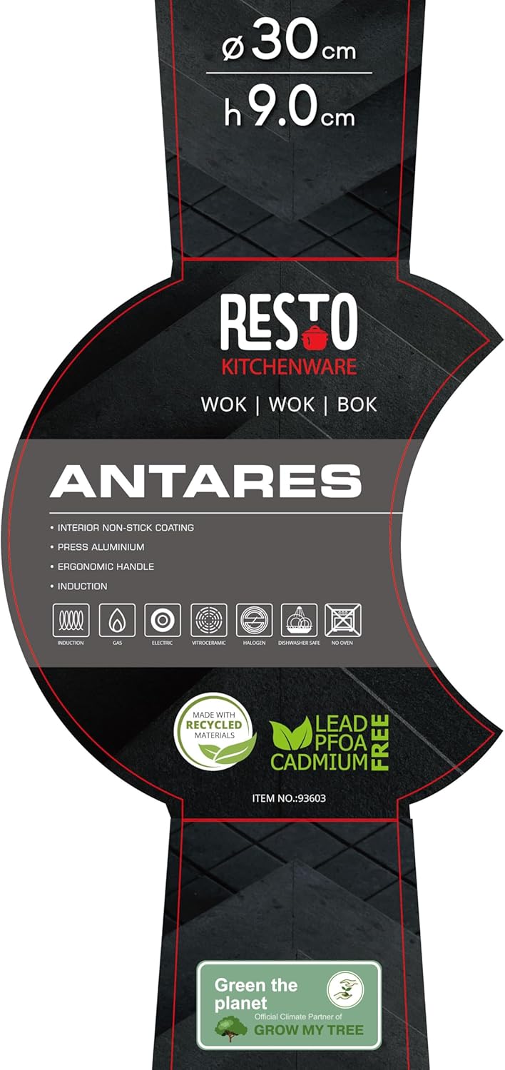 RESTO moderne Wokpfanne 30 cm, Wok, Bratpfanne mit hohem Rand - Antihaftbeschichtung – Ergonomischer