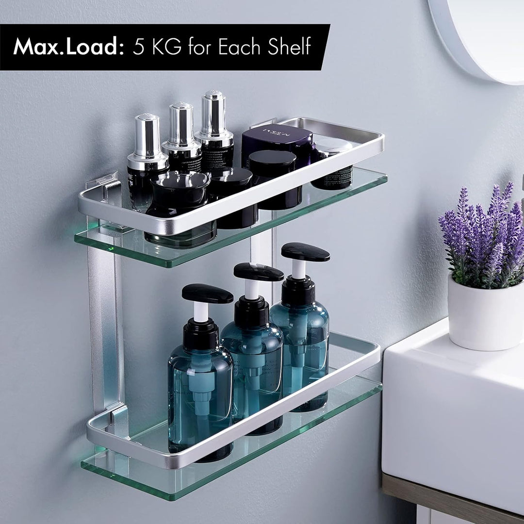 KES Glasregal Duschablage 35 cm, Glas Badregal 8mm Hartglas Badezimmer Regal Wandregal Dusche Ablage