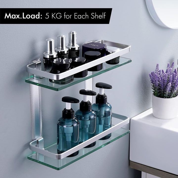 KES Glasregal Duschablage 35 cm, Glas Badregal 8mm Hartglas Badezimmer Regal Wandregal Dusche Ablage