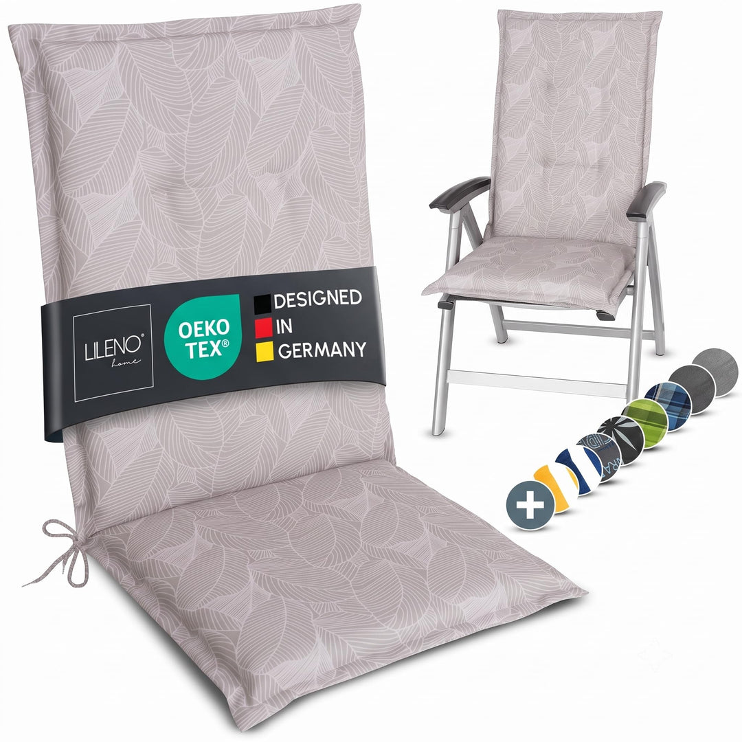 LILENO HOME Gartenstuhl Auflagen als [1er Set - Hochlehner] in Blätter Grau - Bequeme Liegen als Sit