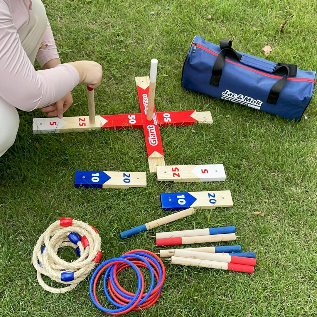 Ringwurfspiel Wurfspiele Ring Toss Game Holz Ringe Werfen Spiel mit Tragetasche L 10 pcs Rope Rings
