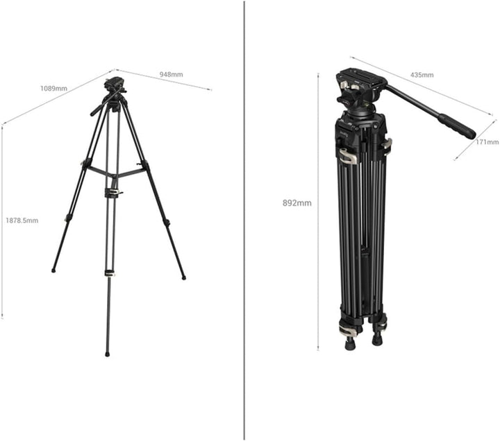 SMALLRIG Videostativ, 73-Zoll (186 cm) Heavy Duty Tripod Hochleistungs Stativ mit 360-Grad-Fluidkopf