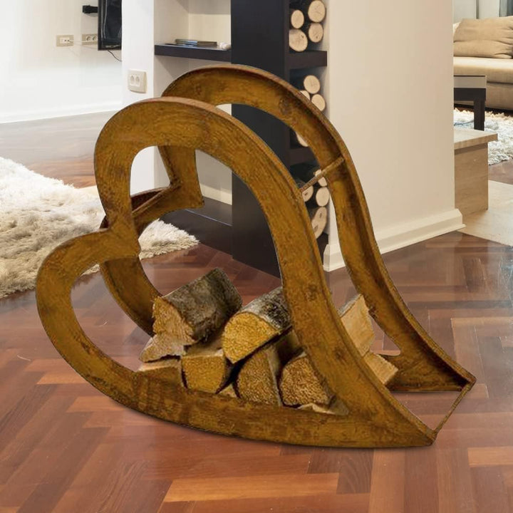 etc-shop Regal Kamin Feuer Brenn Holz Lager Aufbewahrung Ständer Herz Design Rost Optik Innen Aussen