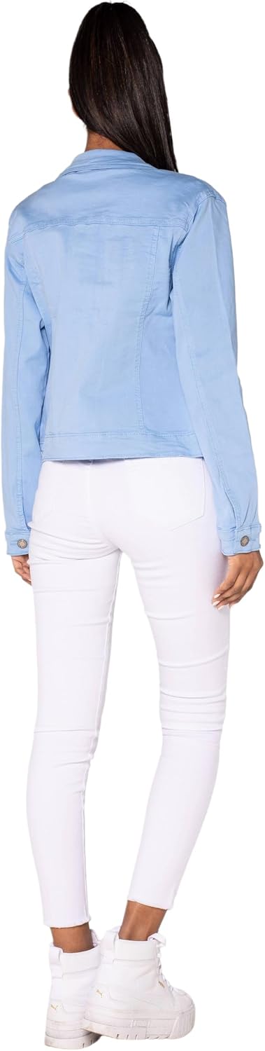 Nina Carter J212 Damen Slim-Fit Jeansjacke – Farbige Übergangsjacke mit Kent-Kragen und Taschen – Fr