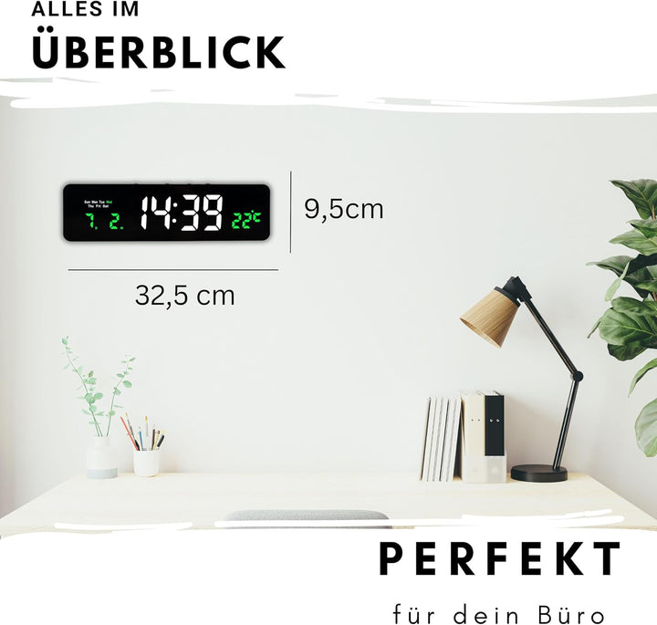 Wanduhr Digital, LED Tischuhr mit Temperaturanzeige, Wecker Snooze, 12/24-Stunden-Anzeige, LED-Uhr,