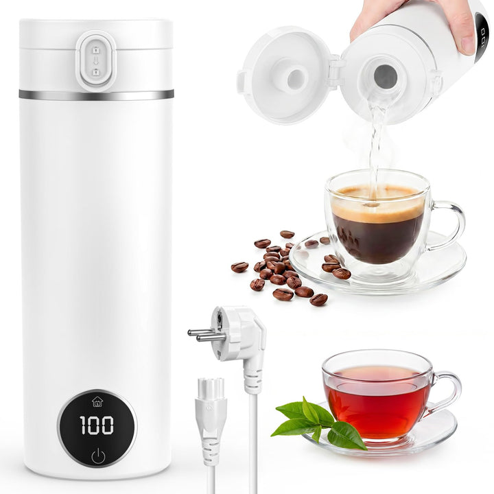 Reise Wasserkocher Klein, 450ML Mini Wasserkocher Tragbarer mit 6 Temperaturstufen, Heizung Automati