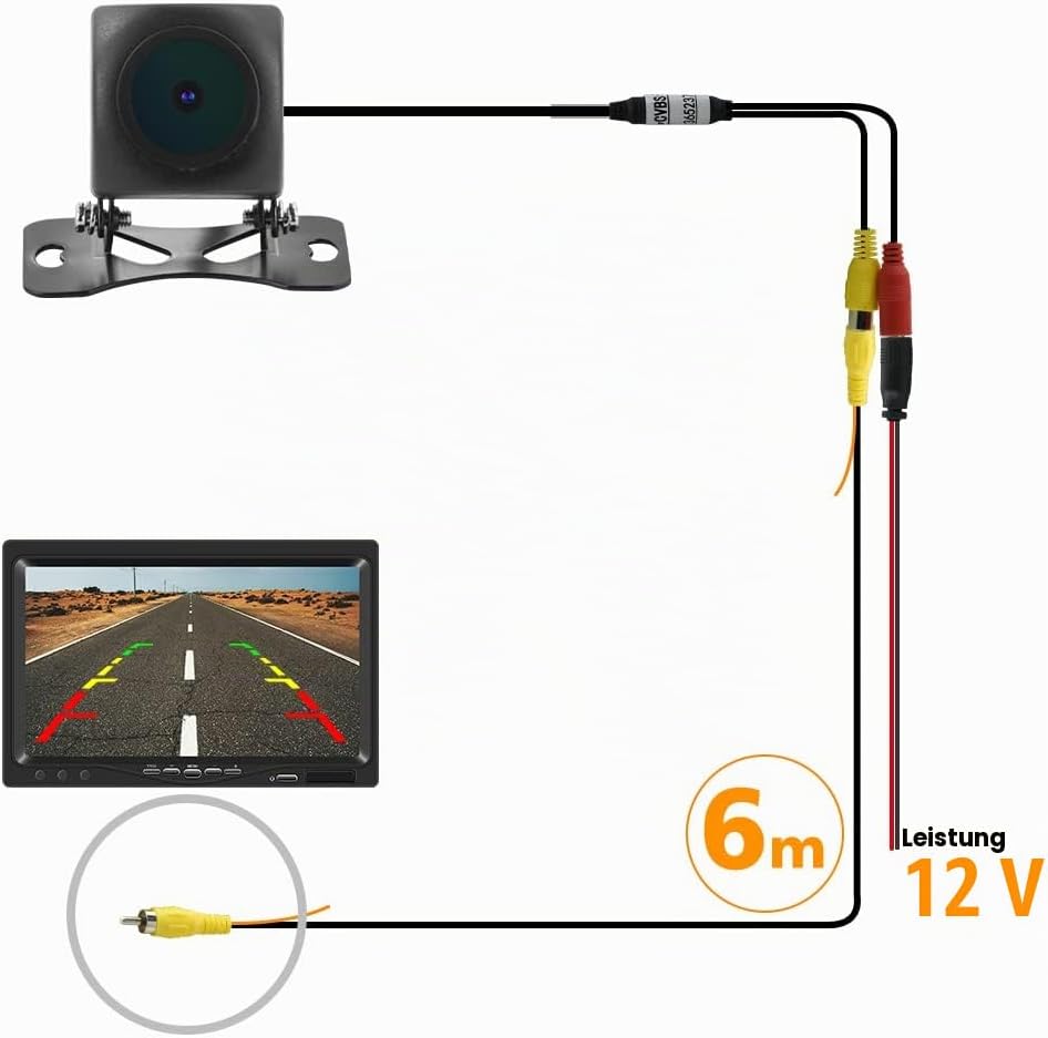 CAMECHO Universal Auto Rückfahrkamera Mit HD Nachtsicht, 170° Weitwinkel, IP68 Wasserdicht, 12V für