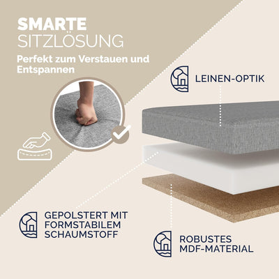 CASARIA® Sitzbank mit Stauraum 80x40x40cm Grau Faltbar Modern Gepolstert Deckel Stoff Stabil 100L Fl