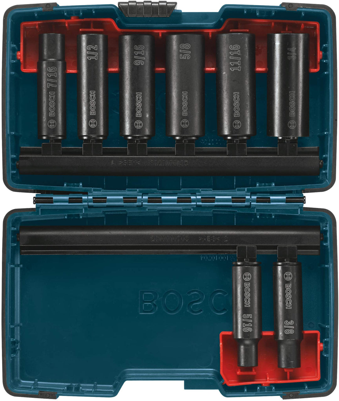 BOSCH 27285 3/8 Zoll Tiefbrunnen Steckschlüsselsatz, 8-teilig 9,5 mm (3/8 Zoll), tiefe Kuhle, Steckd