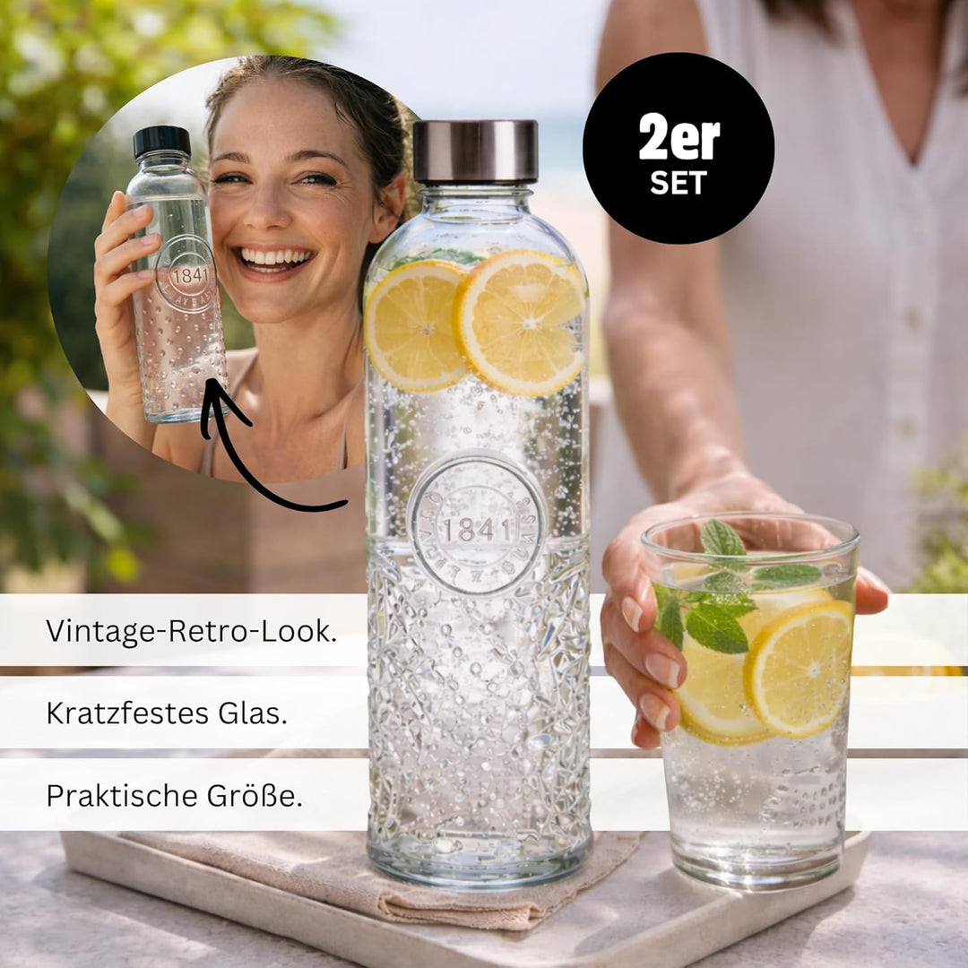Seaside No.64 - Glasflasche Wasserflasche Trinkflasche Karaffe Blumenvase - transparent Retro Vinatg