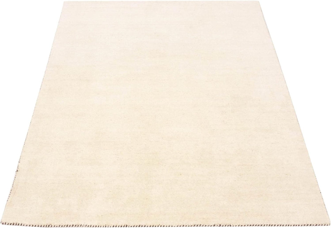RUG PRINCE Wollteppich Gabbeh Uni 40x60 Handgewebt Weiss Einfarbig Handarbeit Zimmer Weiss 40x60 cm,