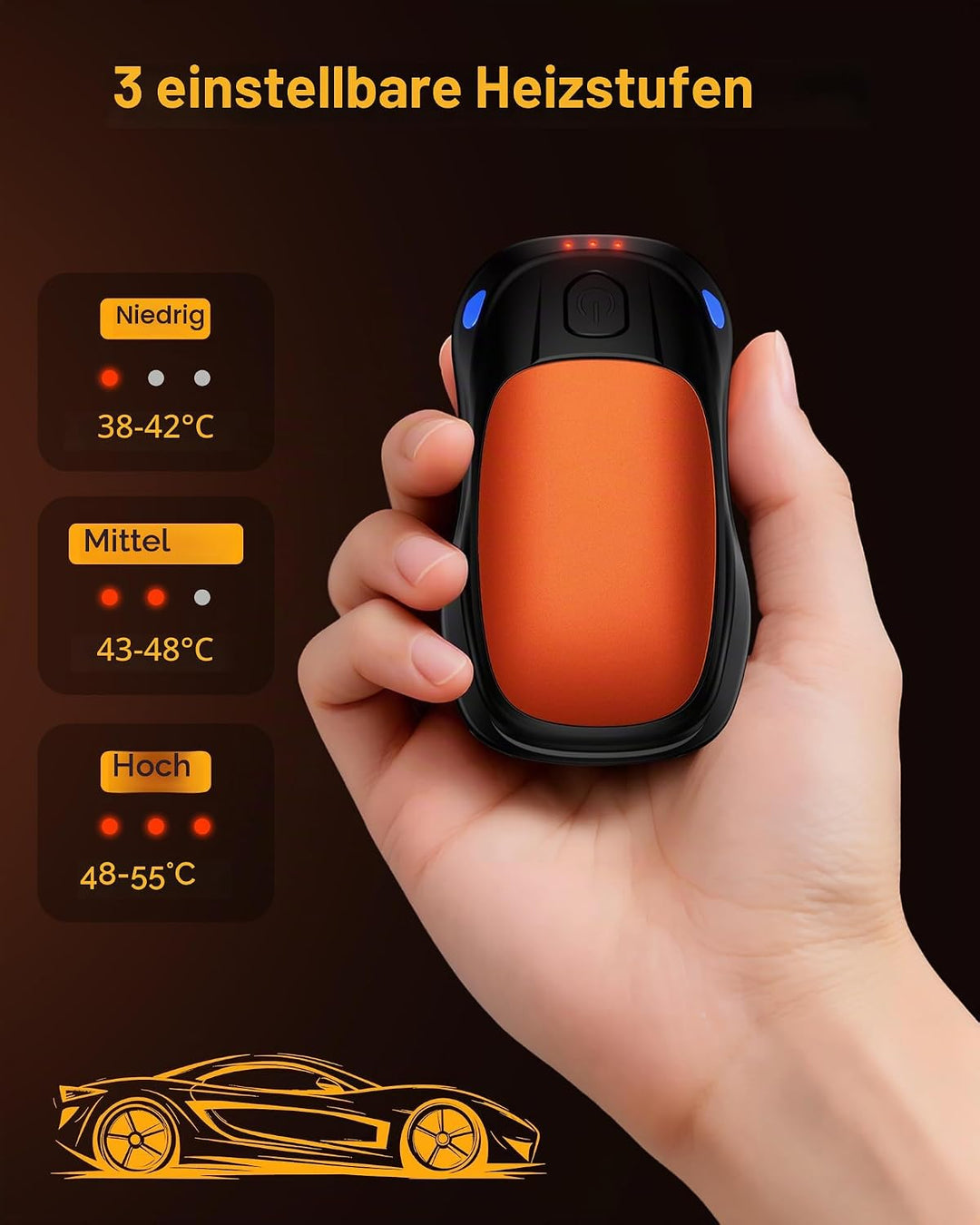 Handwärmer Elektrisch 2 Set, Taschenwärmer Wiederverwendbar AI Smart Chips 24 Stunden Heizun, Magnet