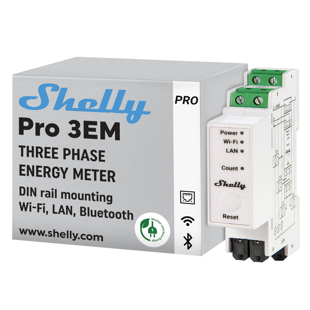 Shelly Pro 3EM (120A) | WLan & Bluetooth Smart Energy Monitoring 3-Phasen-Relaisschalter | Hausautom