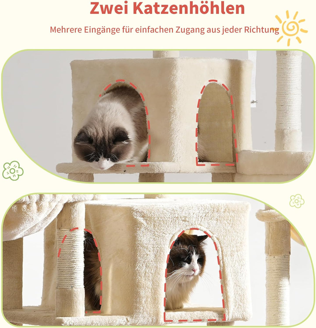 Hey-brother XXL Kratzbaum für gross Katzen, 180 cm hoch Stabil Katzenbaum mit rechts erweitert mit 3