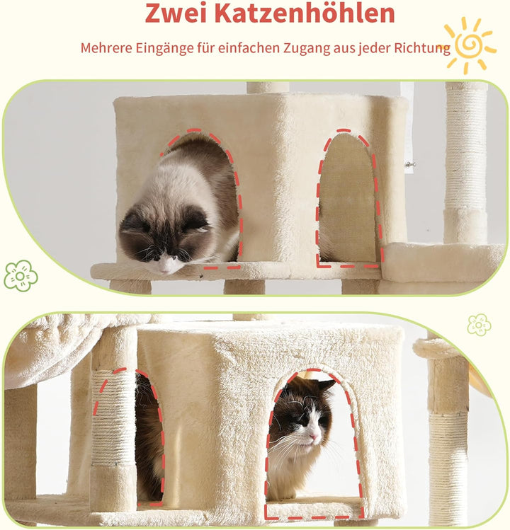Hey-brother XXL Kratzbaum für gross Katzen, 180 cm hoch Stabil Katzenbaum mit rechts erweitert mit 3