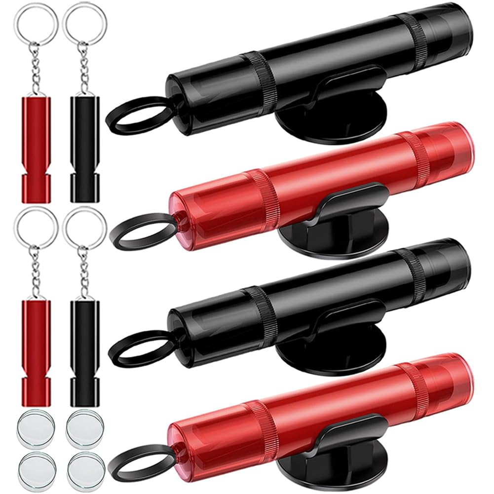 4 Pcs Gurtschneider Notfallhammer, 2 in 1 Auto Sicherheitshammer mit Gurtschneider,Notfallhammer mit