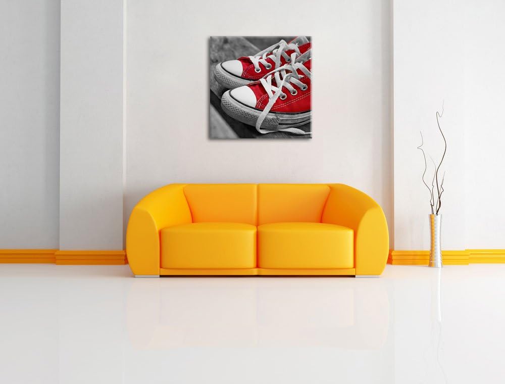 Pixxprint Coole rote Chucks Schuhe schwarz/weiss, Format: 70x70 auf Leinwand, 70x70
