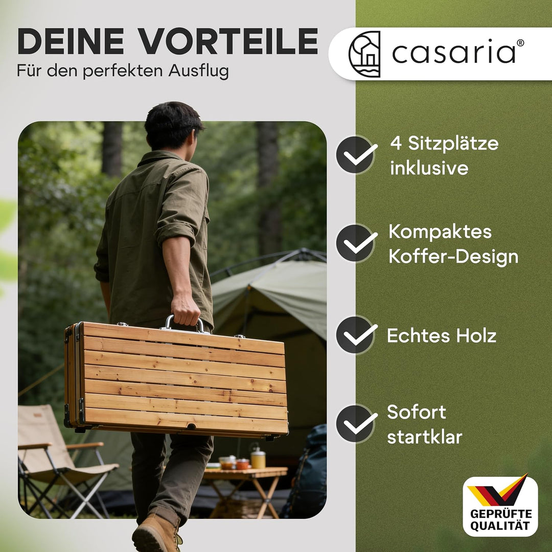 CASARIA® Campingtisch mit Stühlen Klappbar Tragegriff Schirmhalter 4 Personen Picknicktisch Kofferti