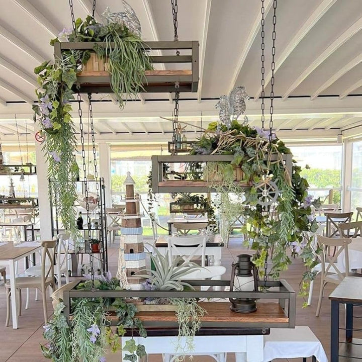 YELLOO - Pflanzenregal Indoor Outdoor, Balkon Deko, Blumenständer Metall Hängendes Regal mit Ketten