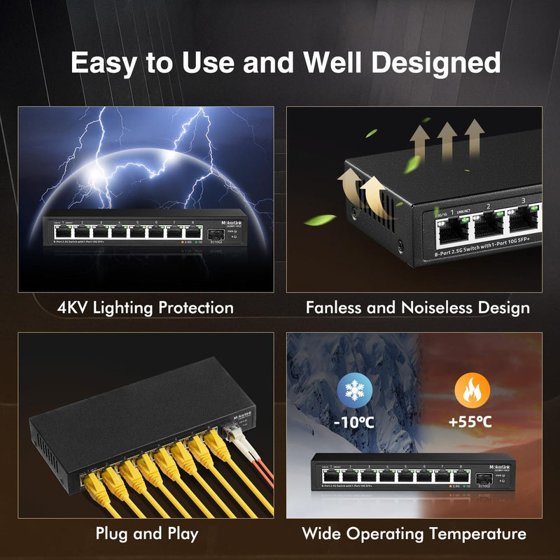 MokerLink 8 Port 2.5Gigabit Ethernet Switch mit 10G SFP Slot, 8 x 2.5G Base-T Ports kompatibel mit 1
