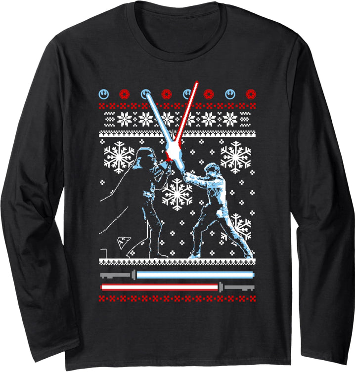 Star Wars Luke & Vader Lightsaber Battle Holiday Pattern Langarmshirt