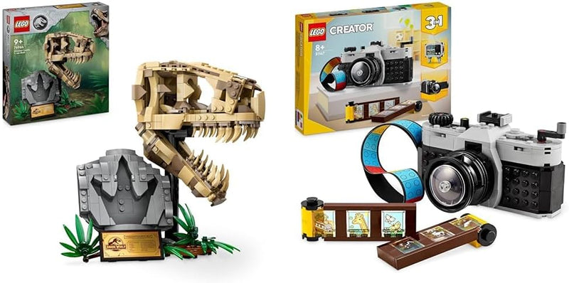 LEGO Jurassic World Dinosaurier-Fossilien: T.-rex-Kopf & Creator 3in1 Retro Kamera Spielzeug mit 3 M