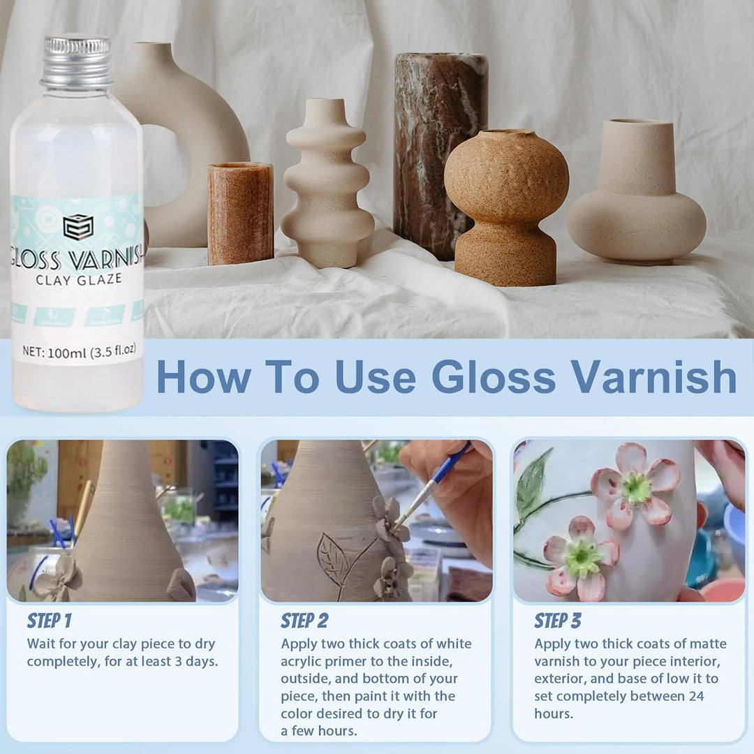 Air Dry Clay Glaze,Glasur für Ton Lufttrocknend,100ML Lufttrocknender Tonlack,Varnish für Selbsttroc