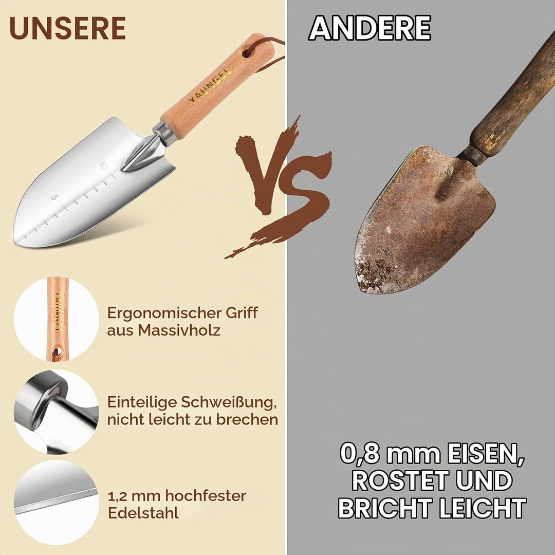 YAUNGEL Gartenwerkzeug Set, 10 Stück Schwerlast Edelstahl Gartenarbeit Kit mit Non-Slip Holzgriff- G
