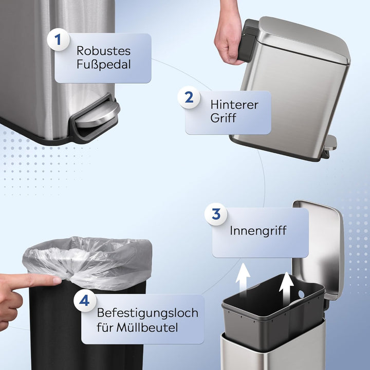 WLIVE Mülleimer Edelstahl, Treteimer mit Deckel, 5L kleiner Tretmülleimer Abfalleimer für Bad, Küche