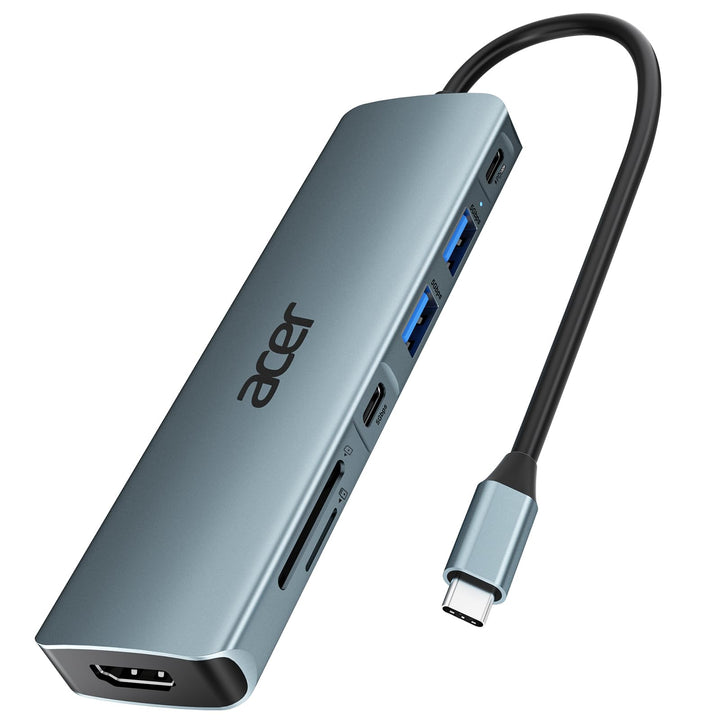 acer USB C Hub, 7IN1 USB-C auf 4K HDMI, 2xUSB 3.0, 1x Typ C 5Gbps, 100W PD, SD/TF Katenleser, Alumin