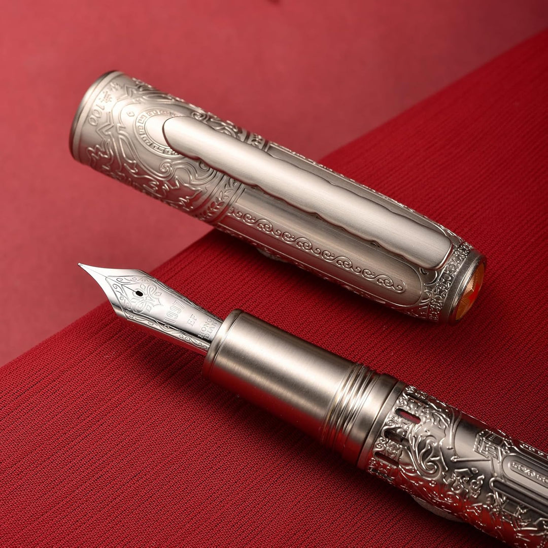 Hongdian 100 Silber Steel Kolben Füllfederhalter, Iridium Extra Feine Spitze Kalligraphie, Glatt Sch