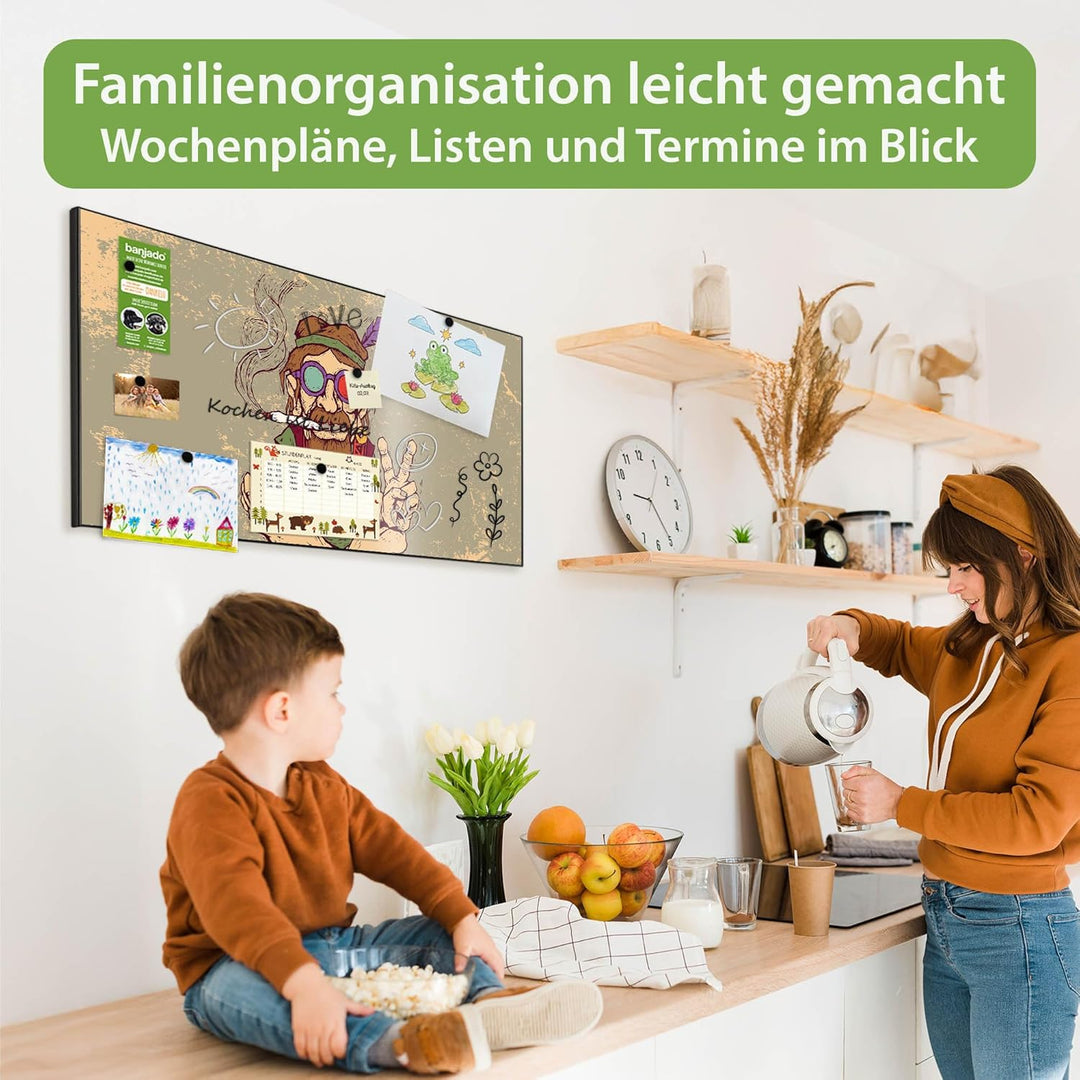 banjado Magnettafel schwarz 78 x 37cm / Magnetwand Metall/Magnetpinnwand als Memoboard/Pinnwand Magn