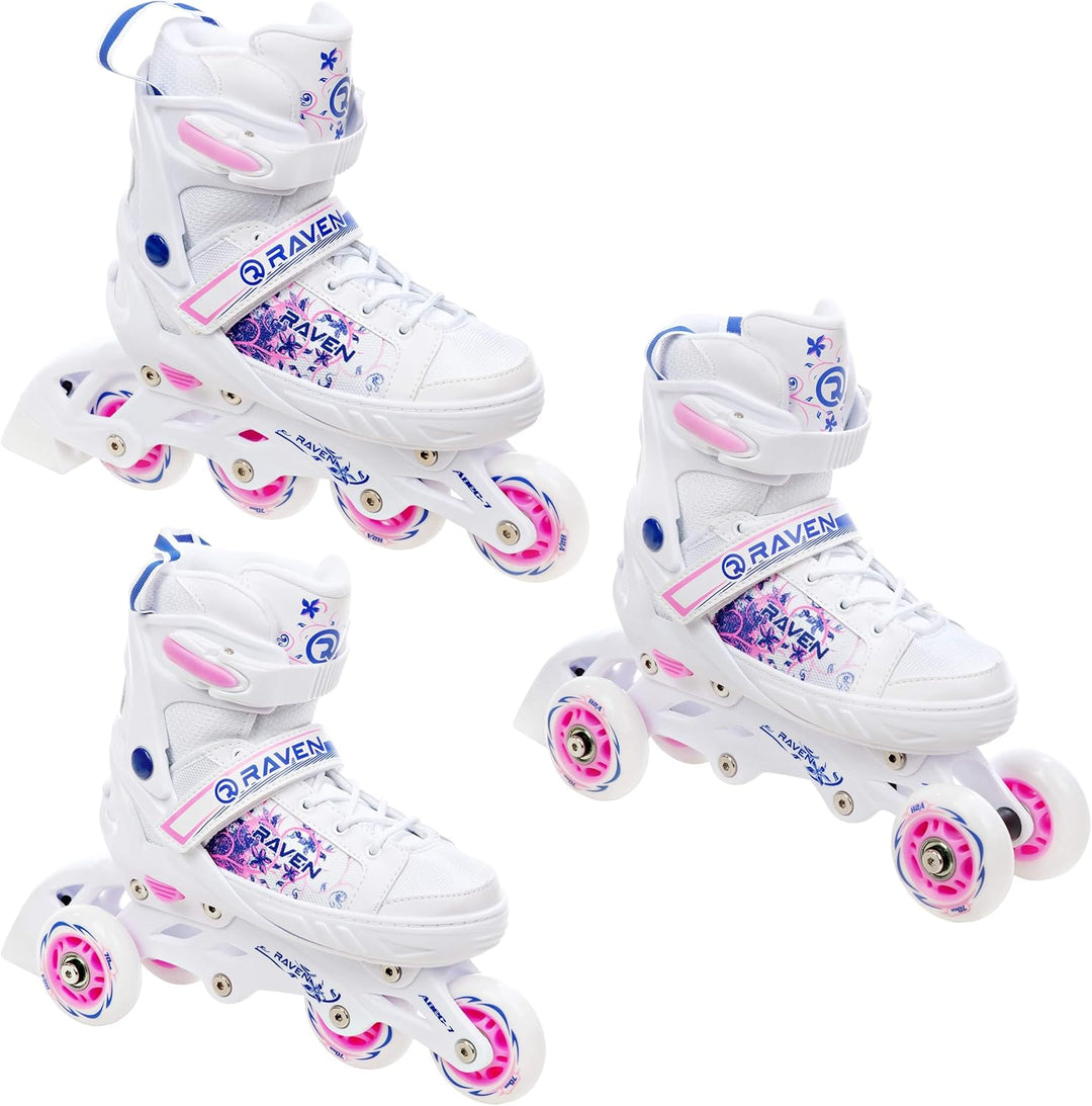 3in1 Inline Skates Inliner/Triskates/Rollschuhe Raven Lia/Loret verstellbar mit LED Leuchtrad 28-32