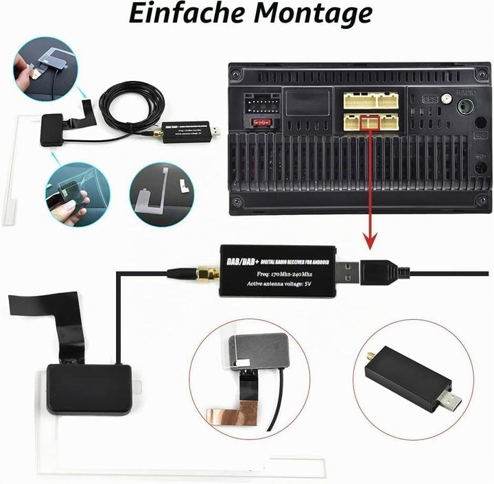 Hikity DAB/DAB+ Digital Adapter Tragbarer DAB+ Radio Tuner Empfänger mit Antenne+SMA Glass Antenne S