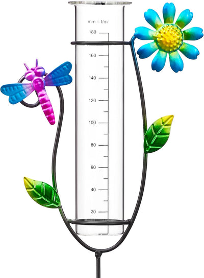 Bonetti Regenmesser mit LED Beleuchtung für den Garten, 2-in-1 Funktion, Metall-Erdspiess, farbige G