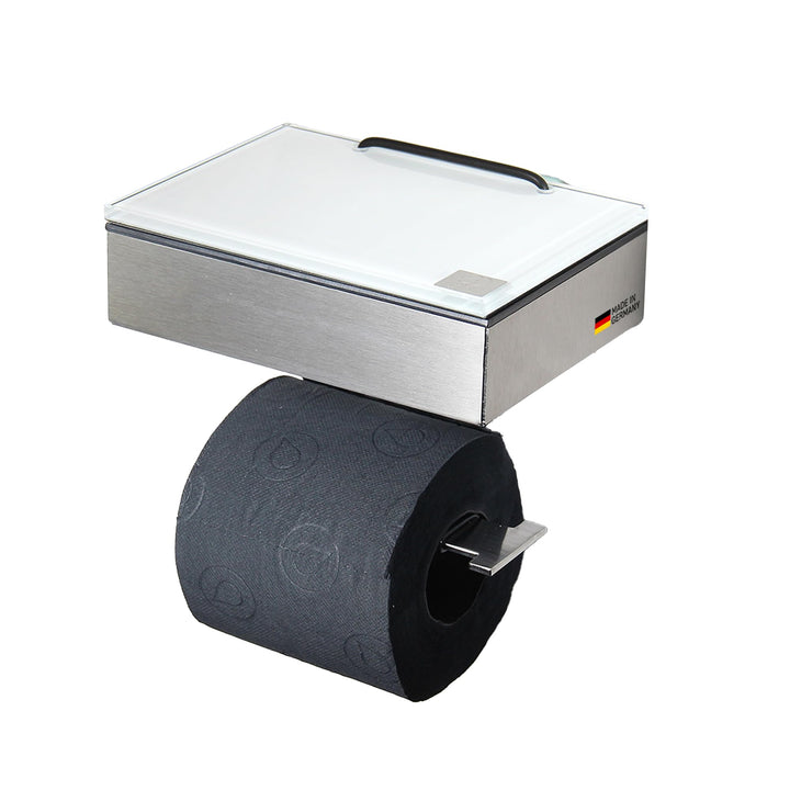 Toilettenpapierhalter mit Feuchttücherbox - Gehäuse Matt & Abdeckung Glas Weiss - befüllbar von Rech