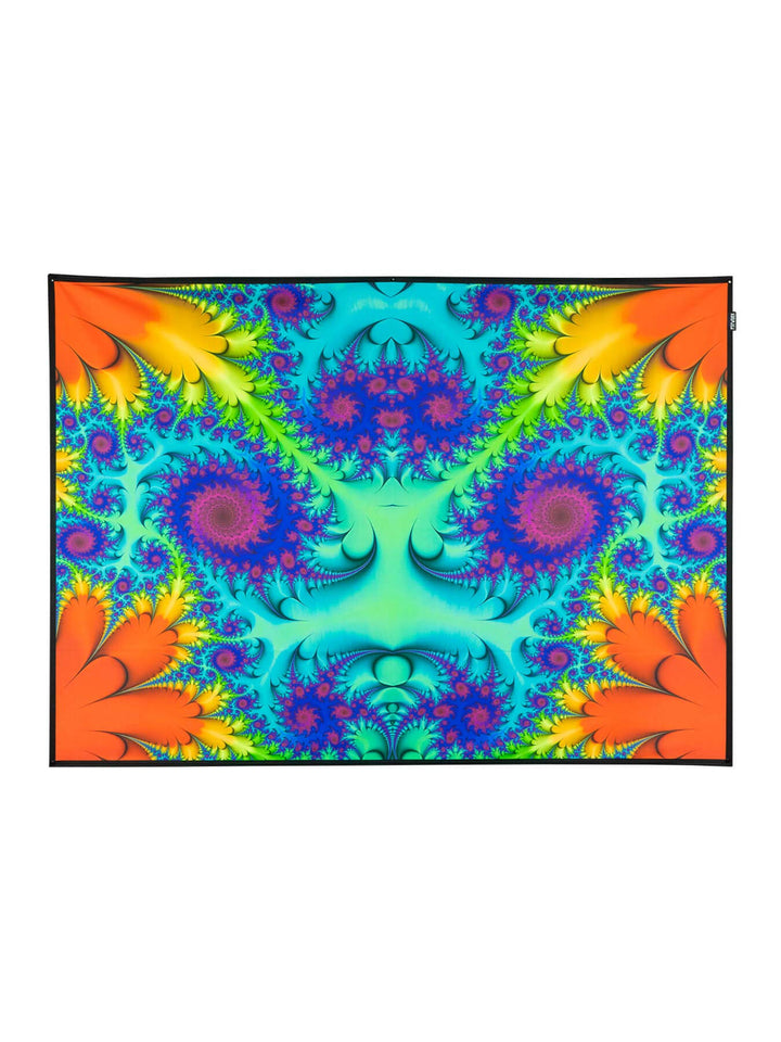 PSYWORK Schwarzlicht Stoffposter Neon | Fractal Wonderland Blue | 1,0 x 1,4m | UV-aktiv | fluoreszie