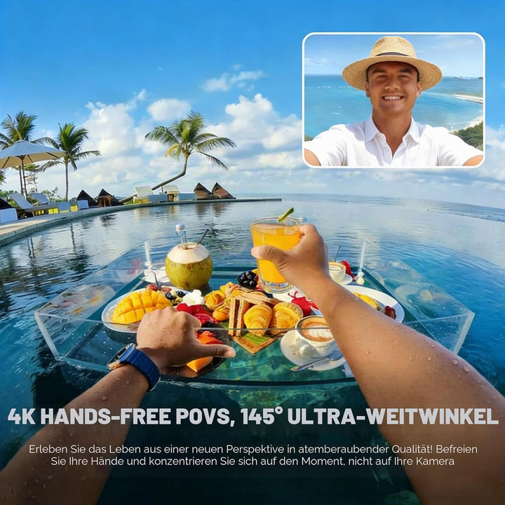 OBEST Action Cam 4K 30FPS Wasserdicht 10m WiFi Action Kamera 64GB Mini Bodycam Körperkamera Bildstab