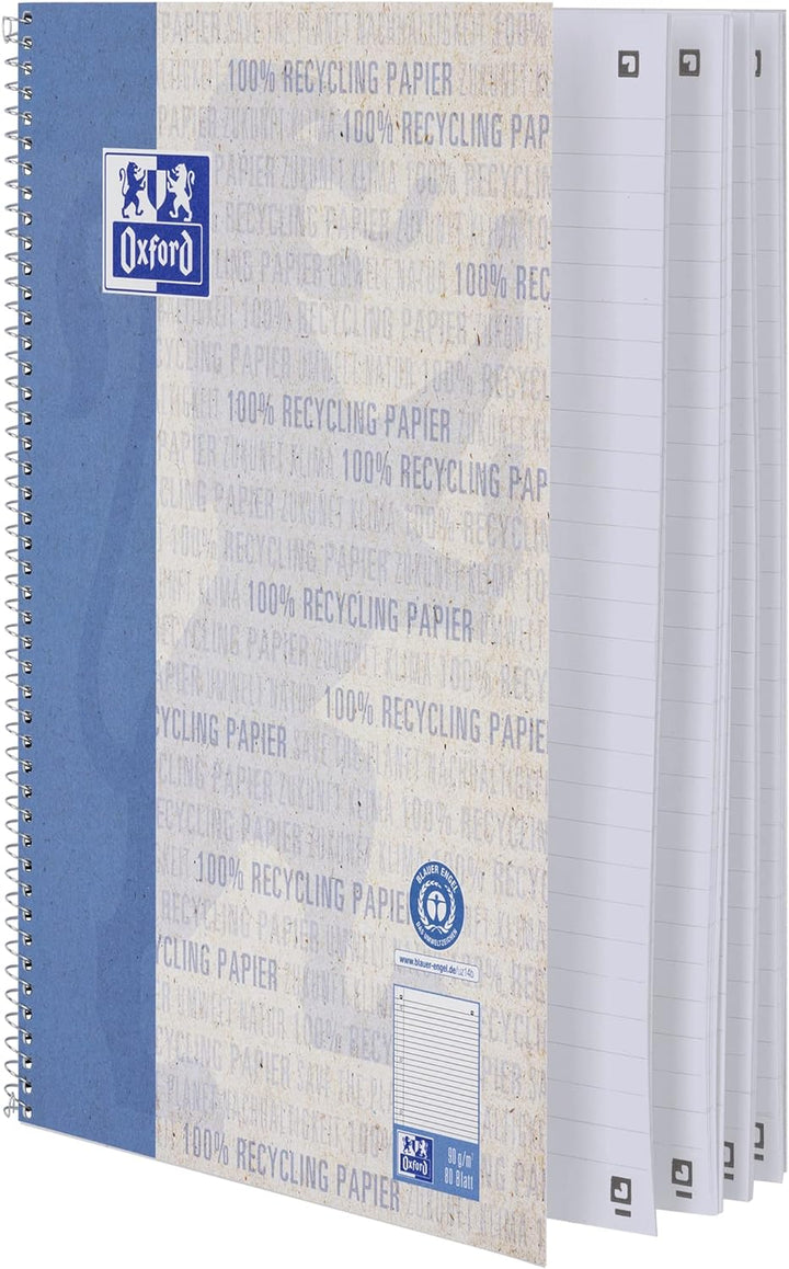 Oxford Recycling Collegeblock A4 liniert mit Rand links, 80 Blatt, 10 Stück, A4 liniert mit Rand lin