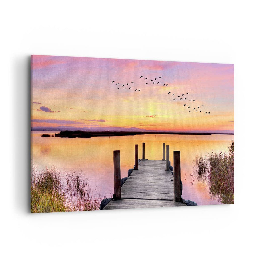 Bilder auf Leinwand 100x70cm Leinwandbild Fussgängerbrücke Sommer Menschen Liebe Gross Wanddeko Bild