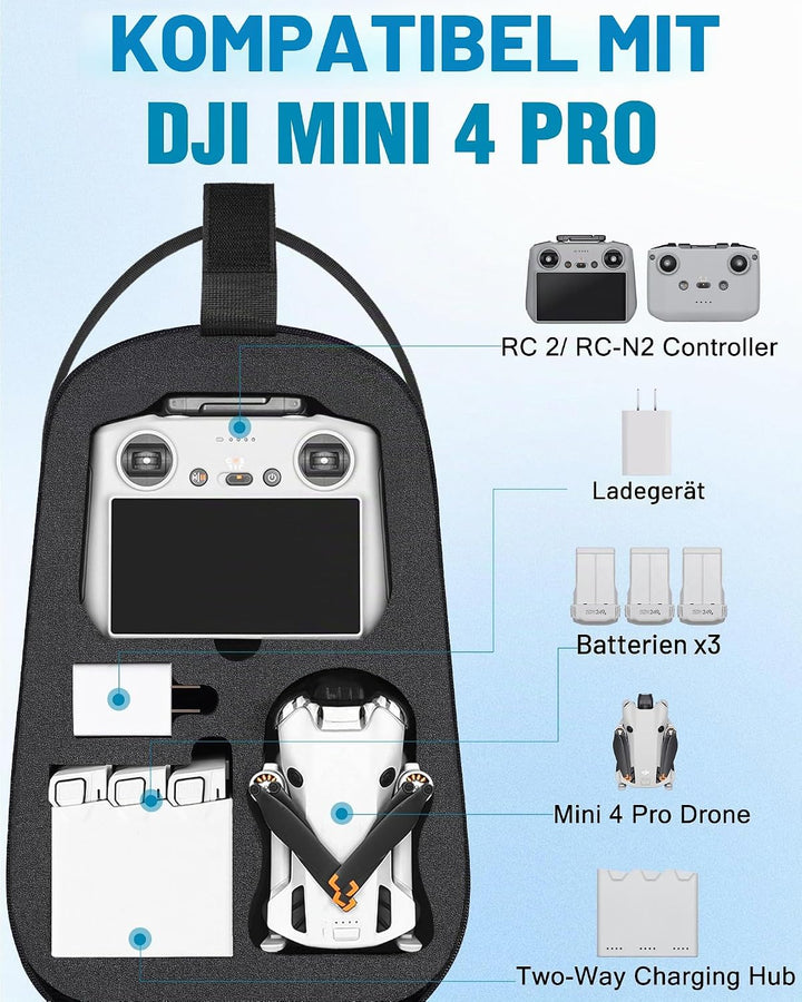 Mini 4 Pro Hülle, wasserdichte Hartschalen-Tragetasche, tragbare Reise-Drohnen-Schultertasche, Rucks