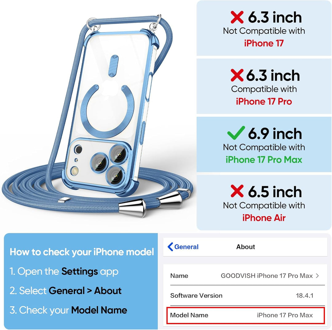 GOODVISH Handykette für iPhone 17 Pro Max Hülle mit Band, mit 2 Stück Schutzfolie und Kamera Schutz,