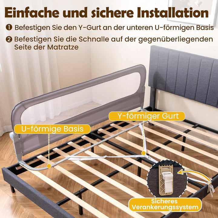 COSTWAY Bettgitter klappbar, 180 x 60 cm Bettschutzgitter mit abnehmbarem Oxford-Bezug, U-förmigem G