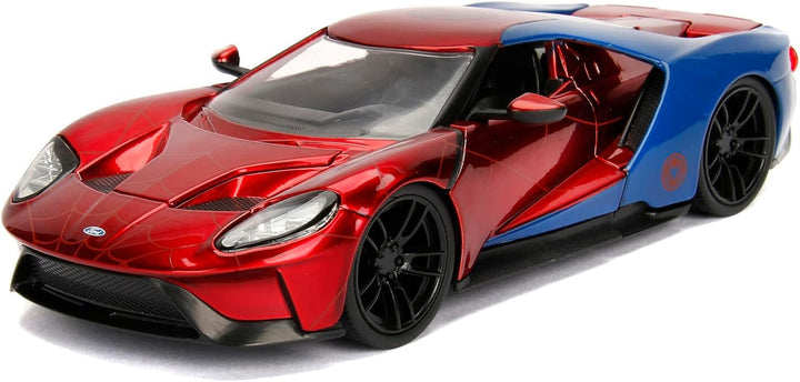Jada Toys 253225002 Marvel Spiderman 2017 Ford GT, 1:24 Modellauto Figur, aus Zinkdruckguss, öffnend