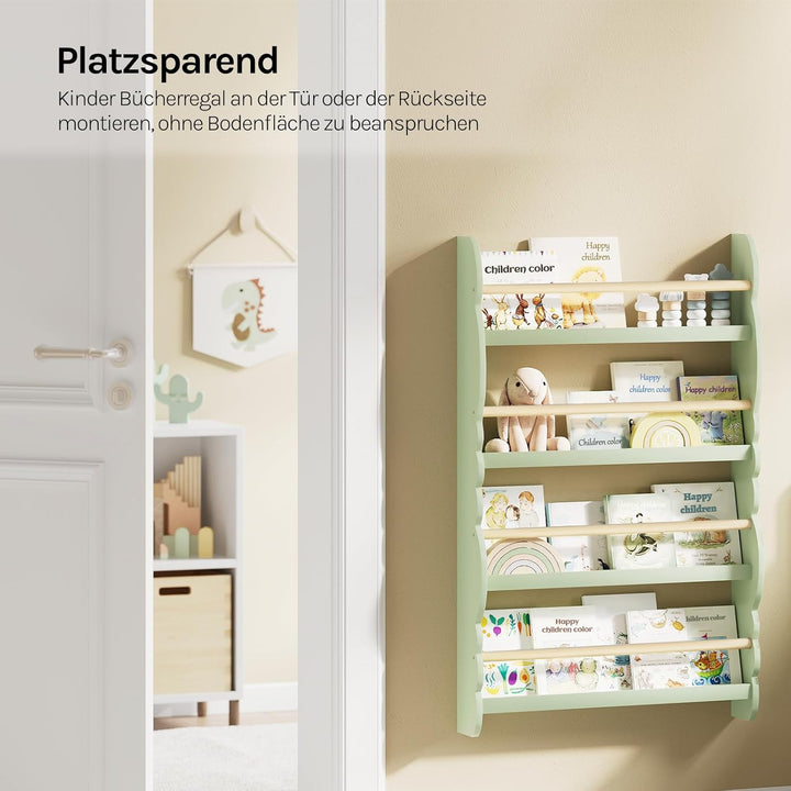 WOLTU Kinder Bücherregal Wand, Bücher-Organizer mit 4 Ablagen, Kinderregal für Buchaufbewahrung, Wan