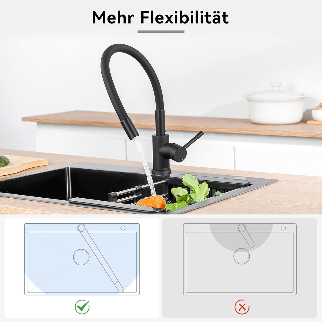 CECIPA Küchenarmatur Flexibel 360° Drehbar, Spülarmaturen Küche Hochdruck, Schwarze Küchenarmaturen,